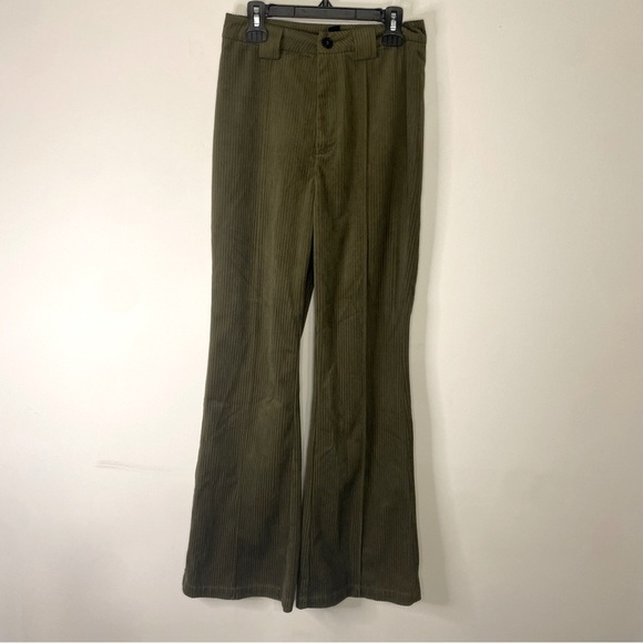 Cider Corduroy Green Wide Flare Leg High Waisted Trouser Pants XS 90s Y2K Office - Picture 1 of 12
